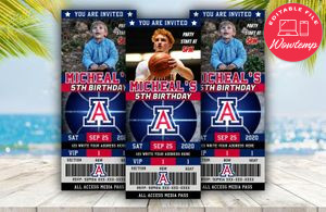 Editable Arizona Wildcats Birthday Ticket Invitations Instant Download