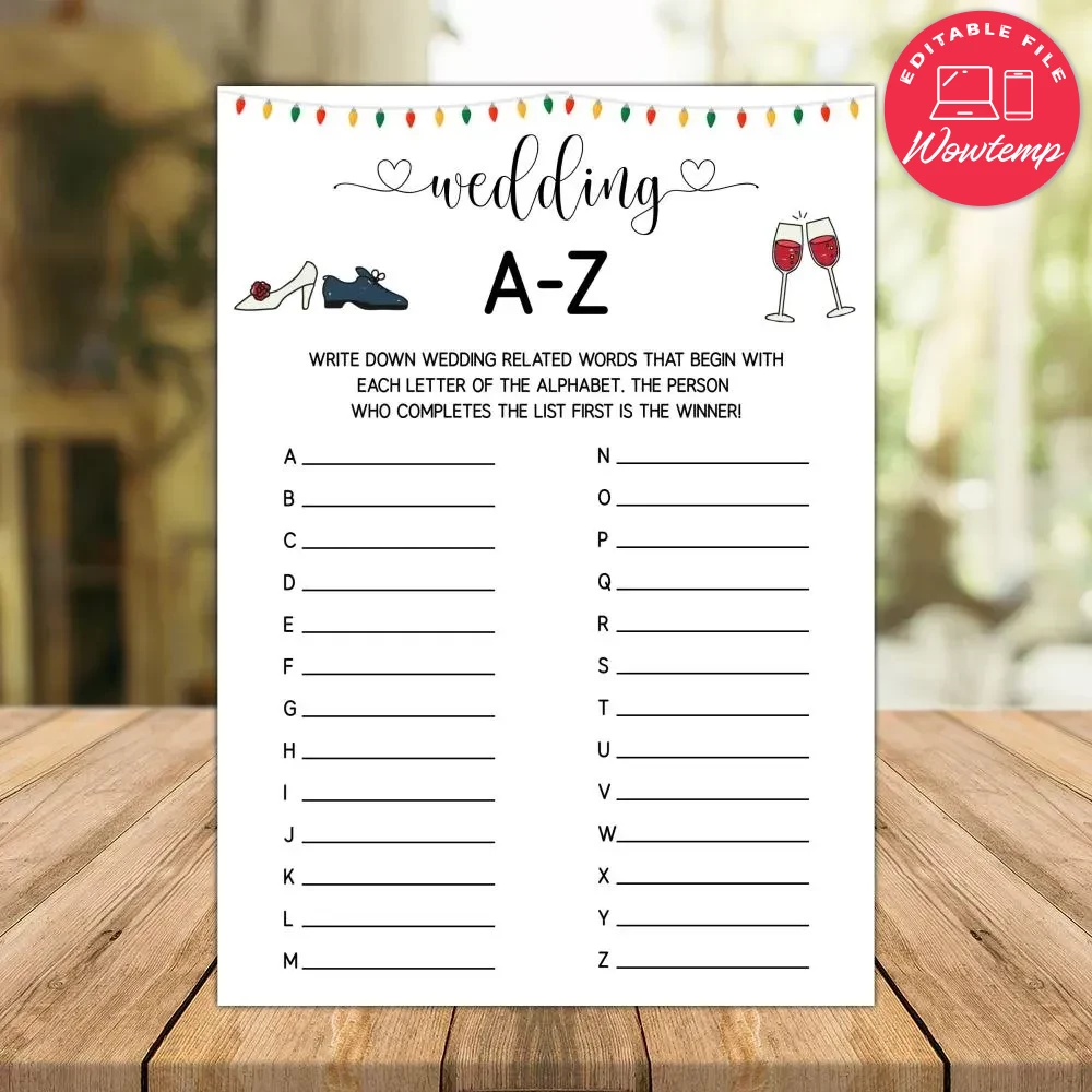 Alphabet Wedding A To Z Bridal Shower Game Instant Download Wowtemp