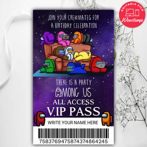 Printable Among Us Vip Pass Invitation Instant Download