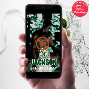 Milwaukee Bucks Birthday Video Invitation Digital Template Customizable Instant Download