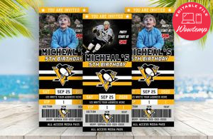 Editable Pittsburgh Penguins Birthday Ticket Party Invitations Instant Download