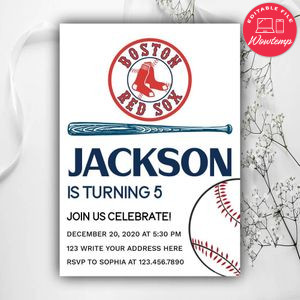 Printable Boston Red Sox Birthday Invitations Instant Download