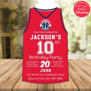 Washington Wizards Jersey Birthday Invitation Instant Download