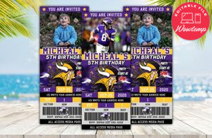 Editable Minnesota Vikings Birthday Ticket Invitation DIY