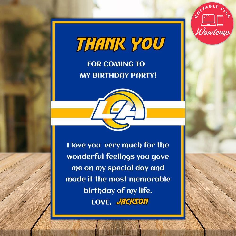 Los Angeles Rams Thank you card Template to Print at Home | Wowtemp