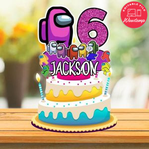 Pink Among US Birthday Cake Topper Template Printable Instant Download