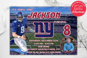 New York Giants Birthday Invitation Template to Print at Home Instant Download
