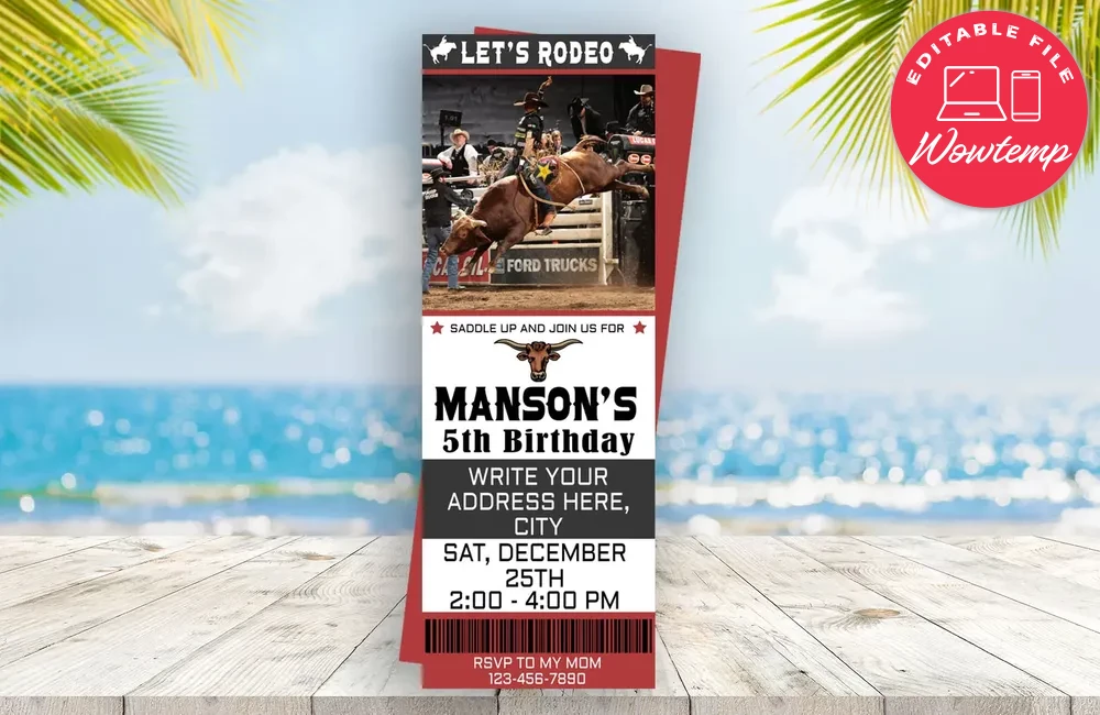 Rodeo Ticket Birthday Editable Templates Instant Download | Wowtemp