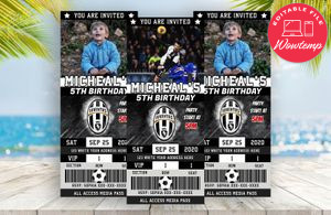 Editable Cristiano Ronaldo Juventus Party Ticket Invitation Instant Download