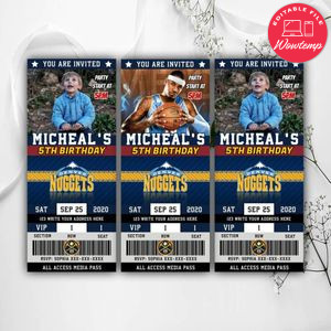 Printable Carmelo Anthony Denver Nuggets Birthday Ticket Invite Instant Download