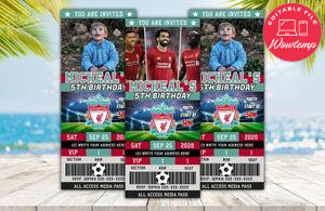 Editable Liverpool FC Birthday Ticket Invites Digital File