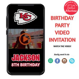 Kansas City Chiefs Birthday Video Invitation Digital Template Customizable Instant Download