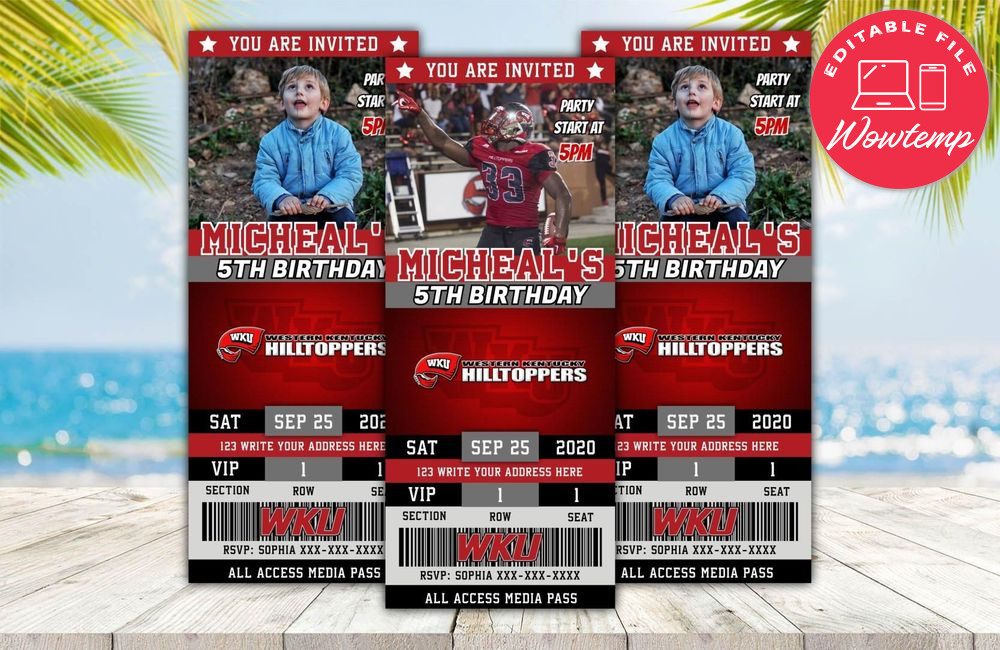 Western Kentucky Hilltoppers Ticket Birthday Editable Templates Instant Download