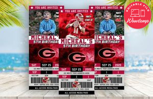 Editable Georgia Bulldogs Birthday Ticket Invitation Instant Download