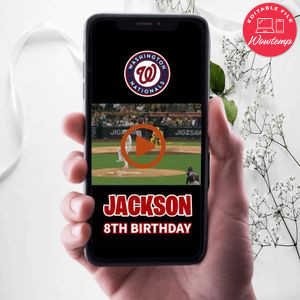 Washington Nationals Birthday Video Invitation Digital Template Customizable Instant Download