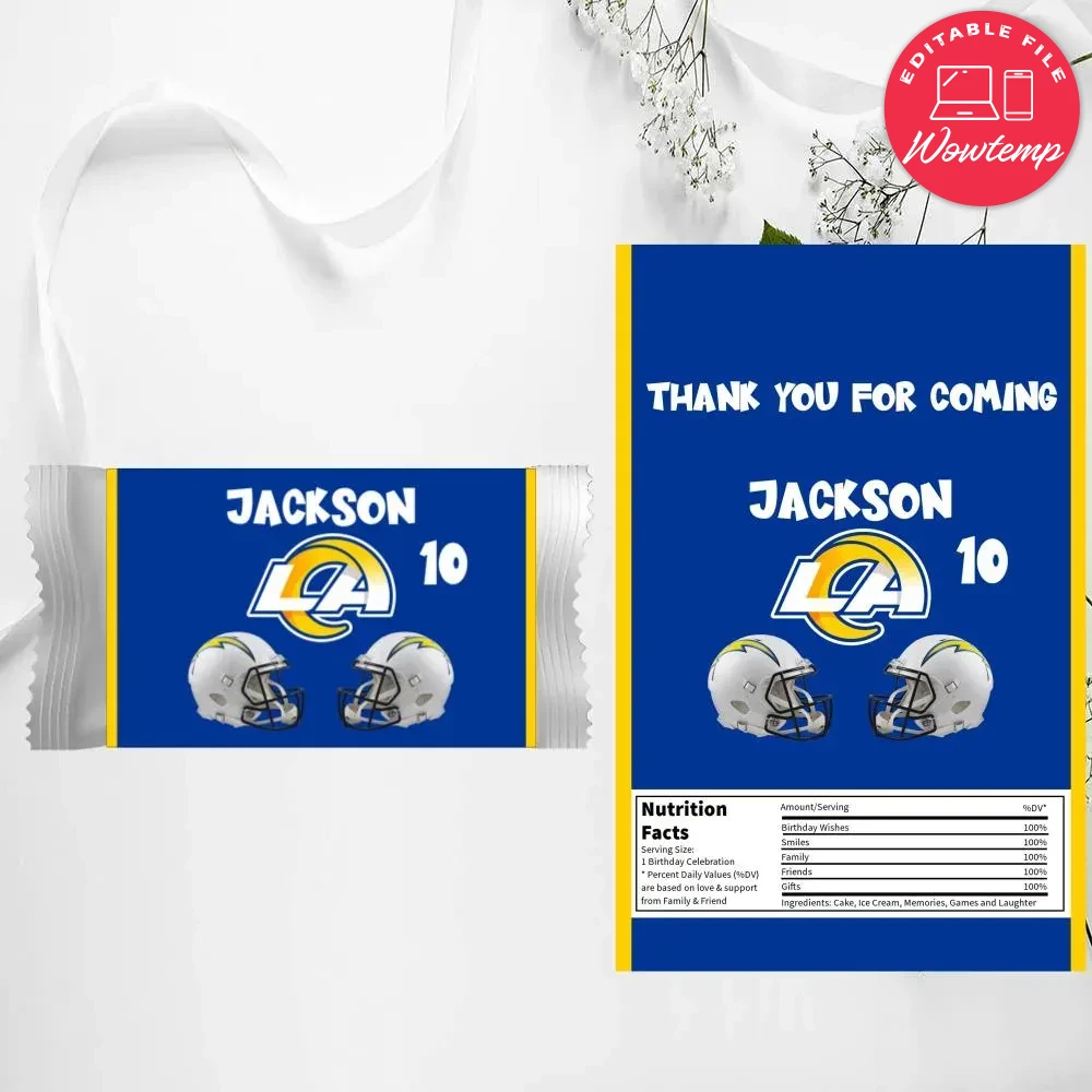 Los Angeles Rams Candy Bar Wrapper Label Digital File | Wowtemp