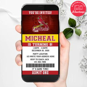 Electronic St. Louis Cardinals Ticket Electronic Invite Birthday Invites Instant Download