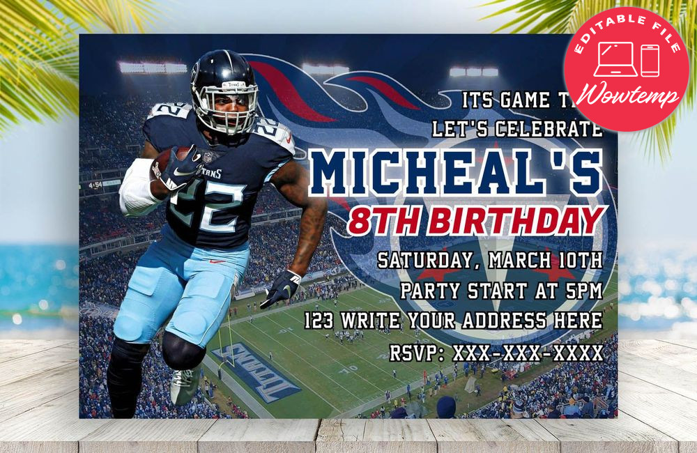 Printed - Editable Tennessee Titans Digital Party Invitation Invite (envelopes included)