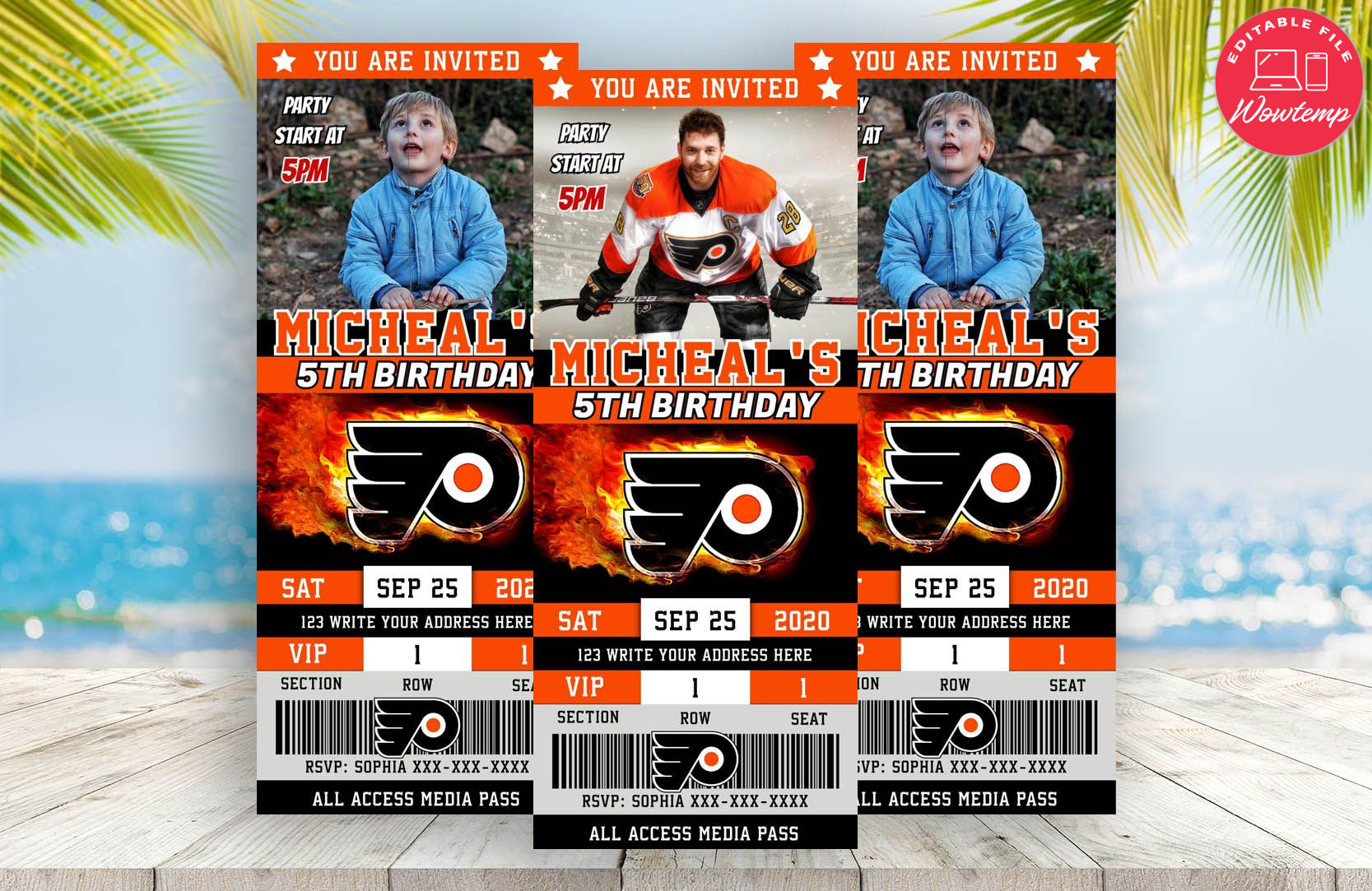 Editable Philadelphia Flyers Birthday Ticket Invitation Wowtemp