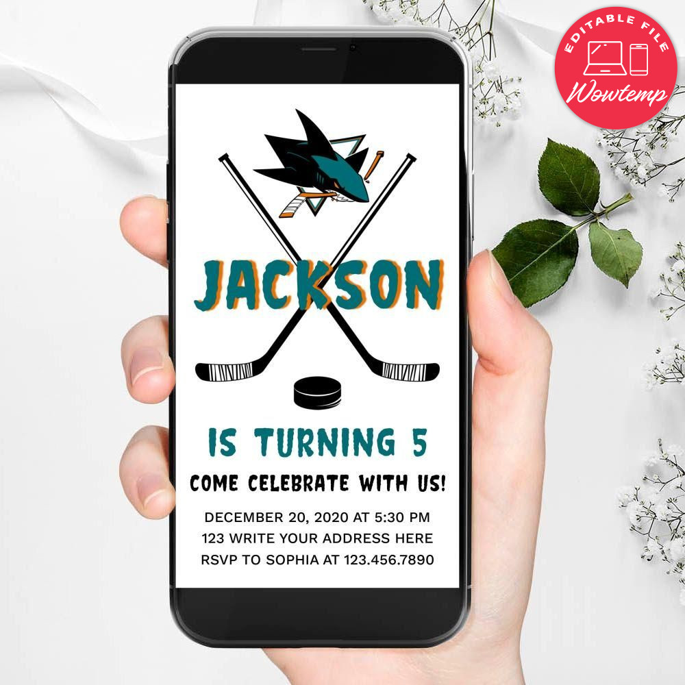 Electronic San Jose Sharks Electronic Invite Birthday Flyer Template Instant Download