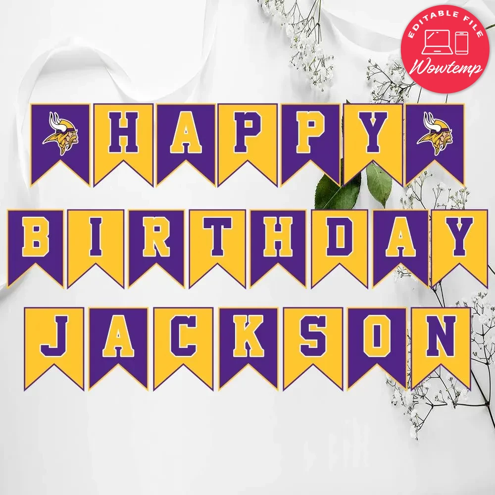 Minnesota Vikings Birthday Banner Digital Files | Wowtemp