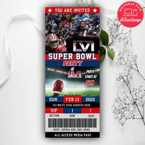 Super Bowl football LVI Party Invitation Instant Download