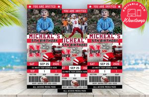 Editable Nebraska Cornhuskers Birthday Ticket Invites Instant Download