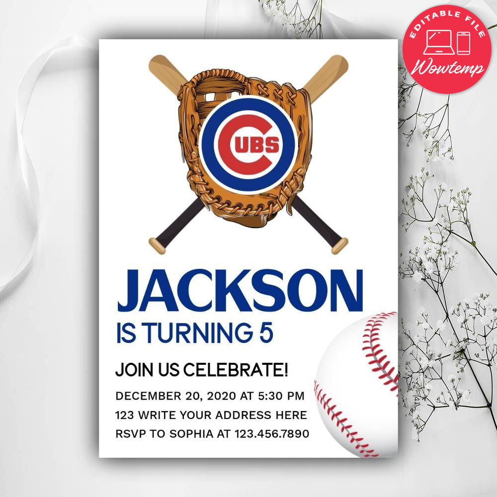 Printable Chicago Cubs Birthday Invitation Instant Download | Wowtemp