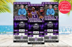 Editable Sacramento Kings Birthday Ticket Invitations Instant Download