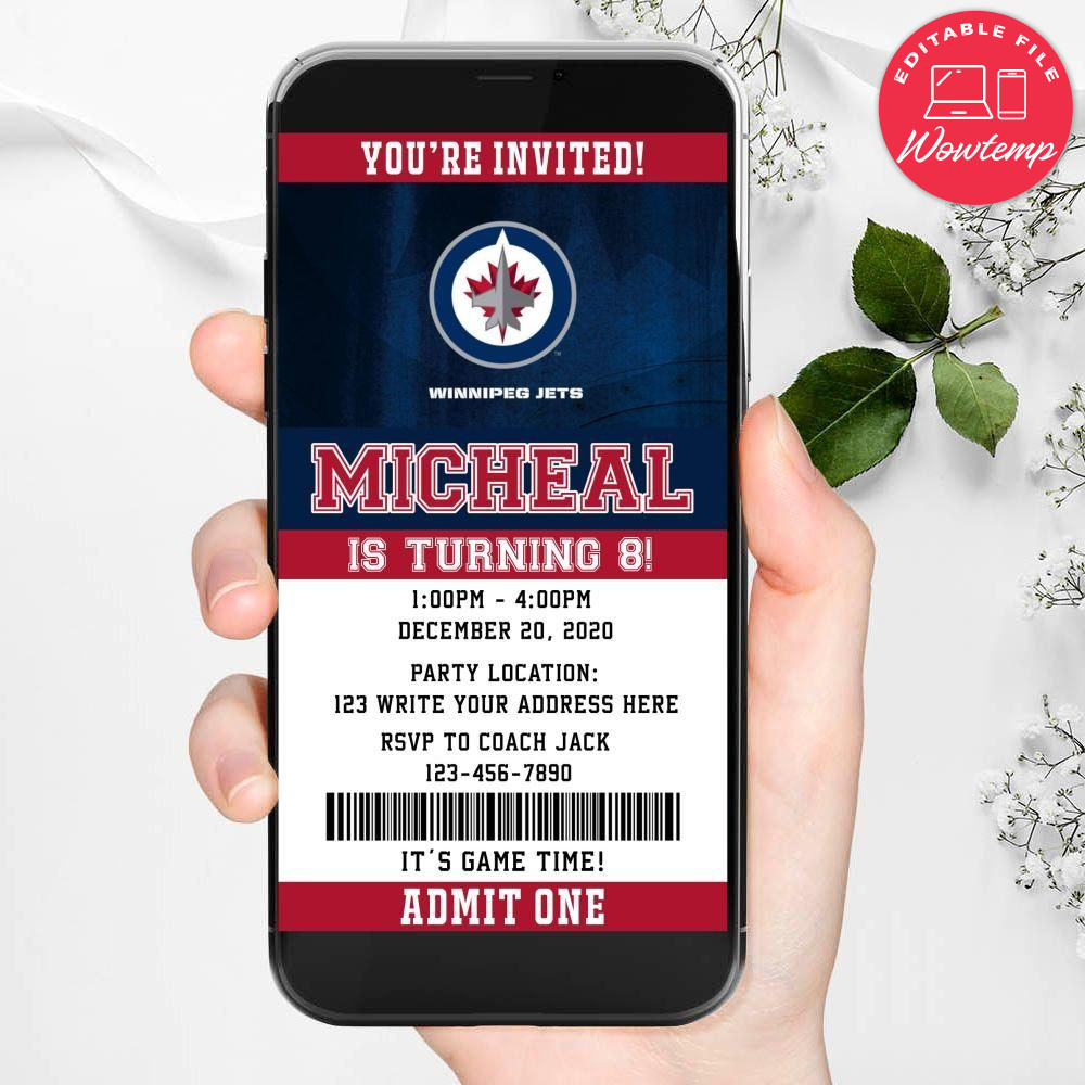 Electronic Winnipeg Jets Ticket Electronic Invite Birthday Invitations Instant Download