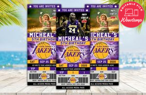 Editable Kobe Bryant Los Angeles Lakers Birthday Ticket Invite Instant Download
