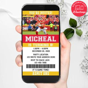 Electronic Kansas City Chiefs Ticket Electronic Invite Birthday Invitations Digital File