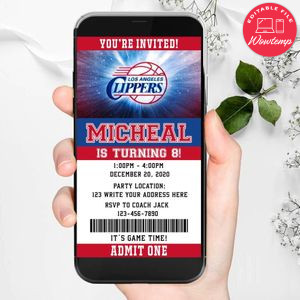 Electronic Los Angeles Clippers Electronic Invite Birthday Invitation Instant Download