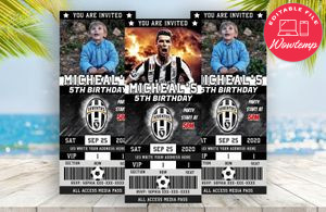 Editable Cristiano Ronaldo Juventus Birthday Ticket Invitation Instant Download