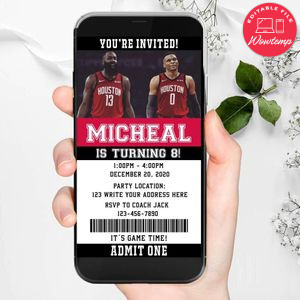 Electronic Westbrook Houston Rockets Ticket Electronic Invite Birthday Invites Instant Download