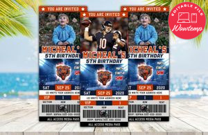 Editable Chicago Bears Birthday Ticket Invitations DIY