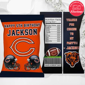 Printable Chicago Bears Birthday Chip Bags Instant Download
