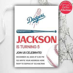 Printable Los Angeles Dodgers Birthday Invitations Instant Download