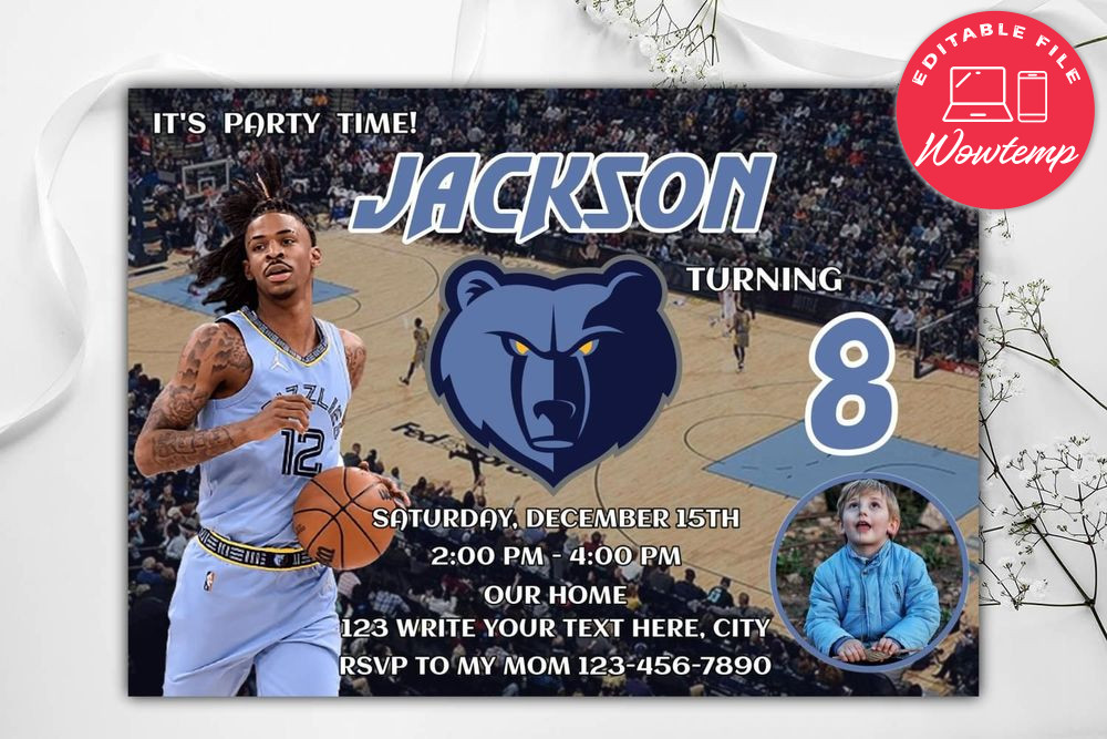 Memphis Grizzlies Birthday Flyer Template to Print at Home Instant Download