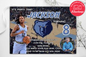 Memphis Grizzlies Birthday Flyer Template to Print at Home Instant Download