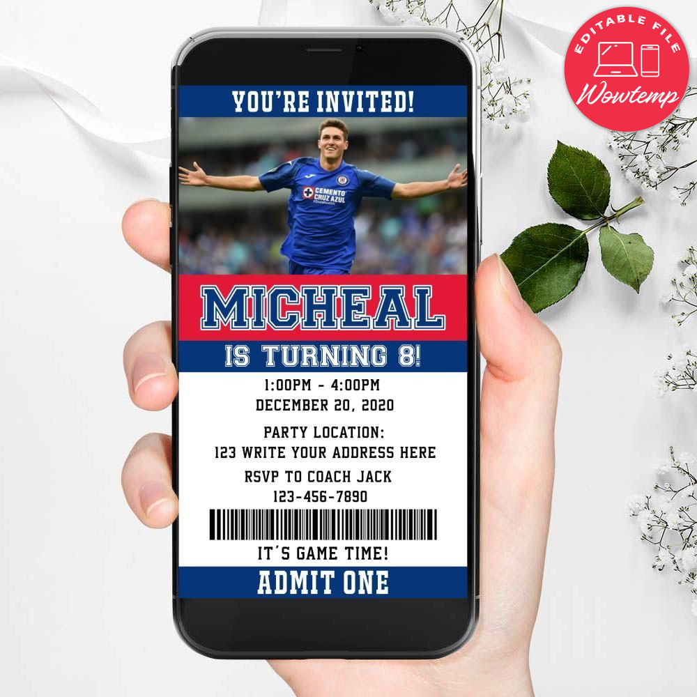 Electronic Cruz Azul Electronic Invite Birthday Invitations Instant Download