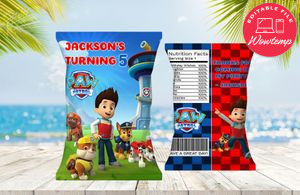 Editable Paw Patrol Birthday Chip Bag Instant Download