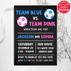 Soccer Team Pink Or Team Blue Invitation Instant Download