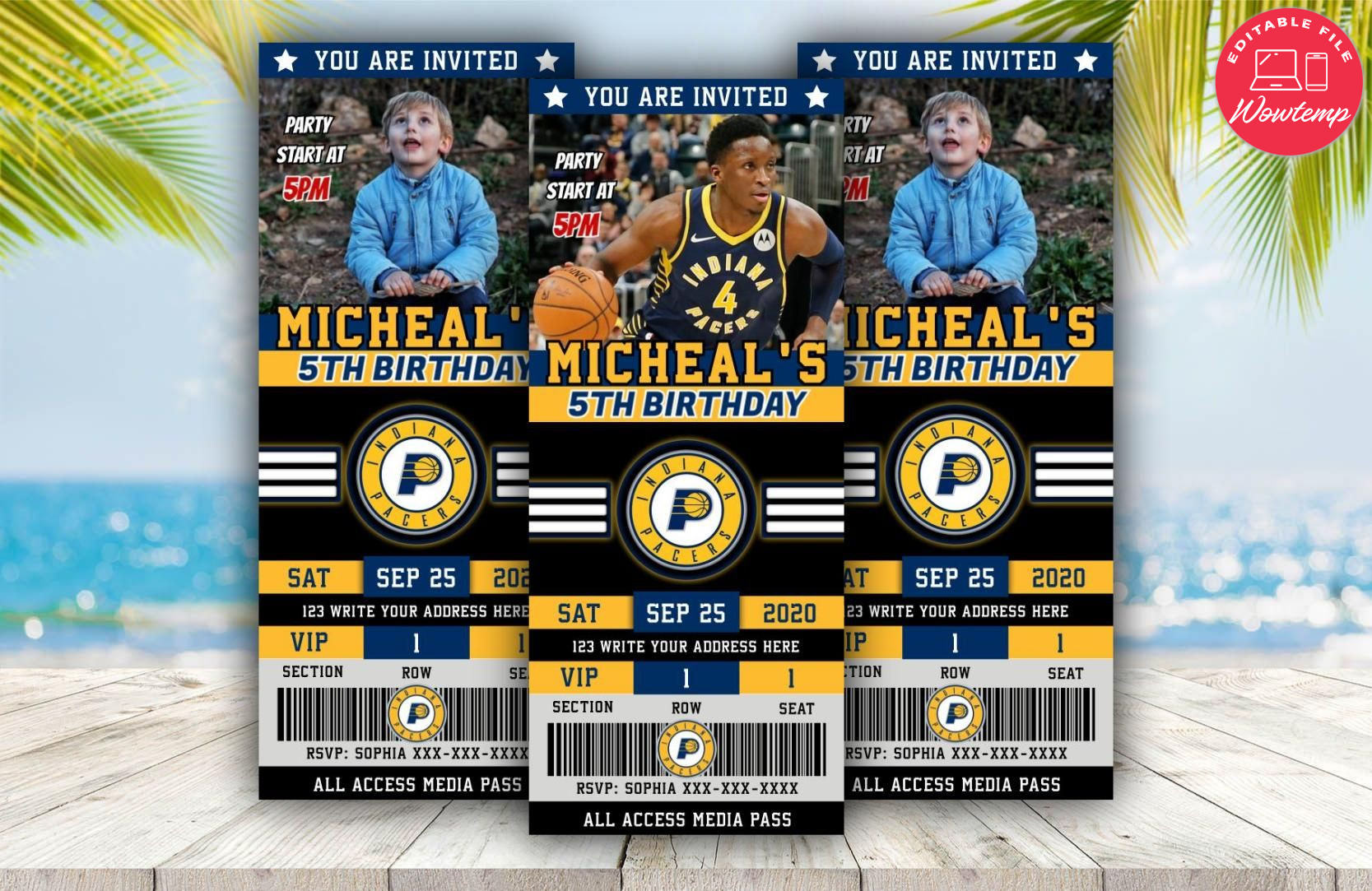 Indiana Pacers Ticket Birthday Editable Templates Instant Download