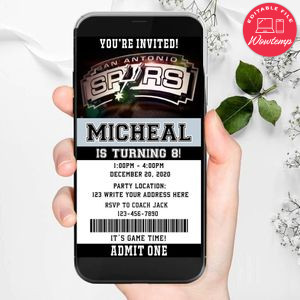 Electronic San Antonio Spurs Birthday Invitation Instant Download