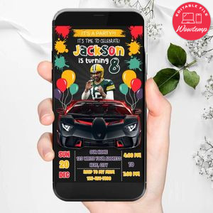 Mobile Aaron Rodgers Green Bay Packers Drive By Birthday Parade Electronic Invite Invitation Template Instant Download