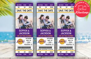 Editable  Los Angeles Lakers Save The Date Wedding Engagement Announcement Ticket Invitation Instant Download