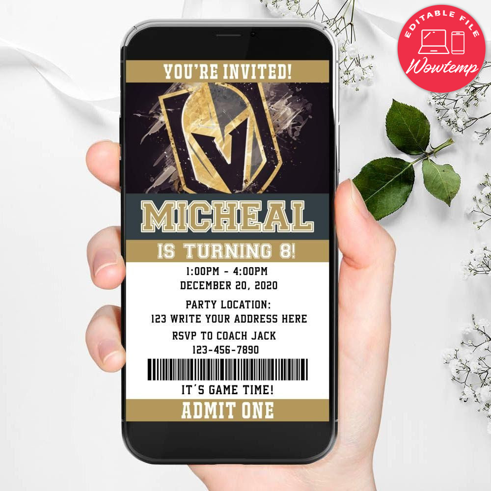 Electronic Vegas Golden Knights Ticket Electronic Invite Birthday Invitations Instant Download