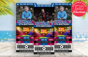 Editable Lionel Messi Barcelona FC Birthday Ticket Invite Instant Download