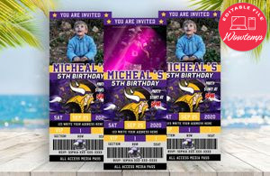 Editable Minnesota Vikings Party Ticket Invitations Instant Download